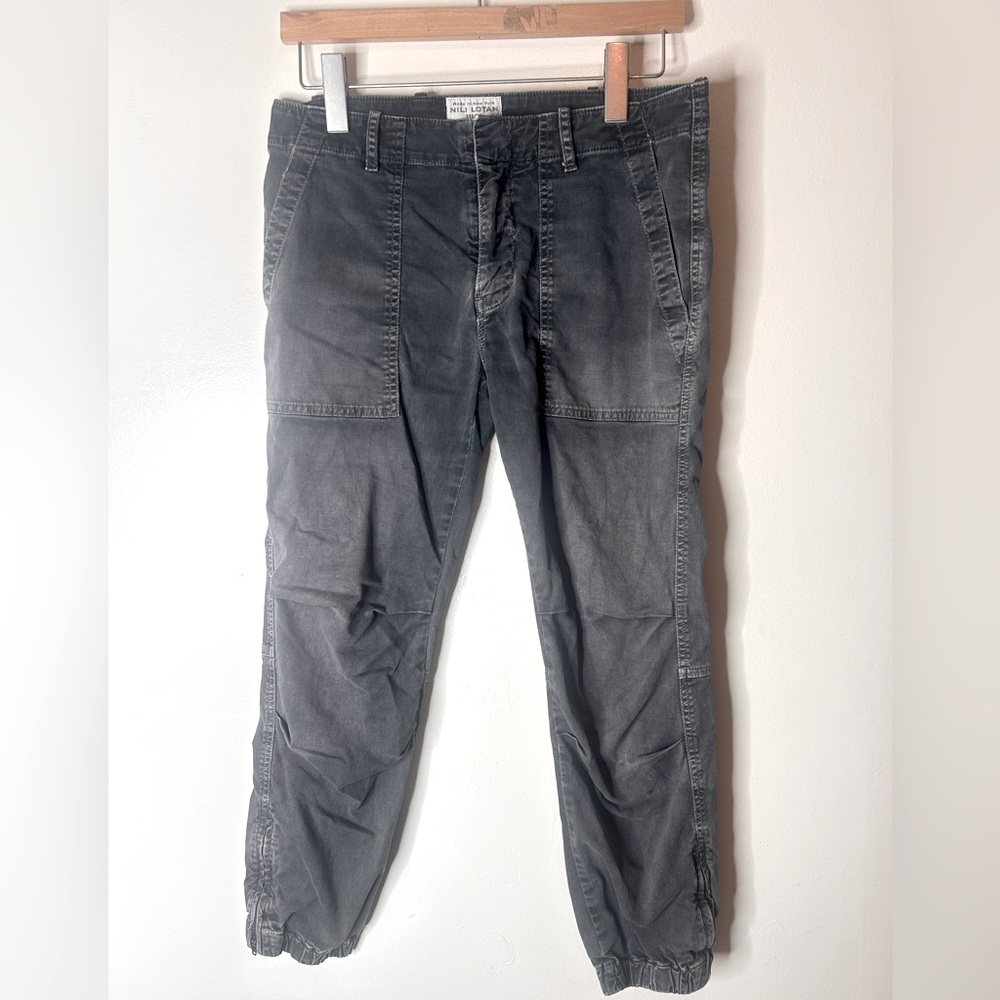 NILI LOTAN Stretch Cotton Twill Cropped Military Pants Carbon Grey